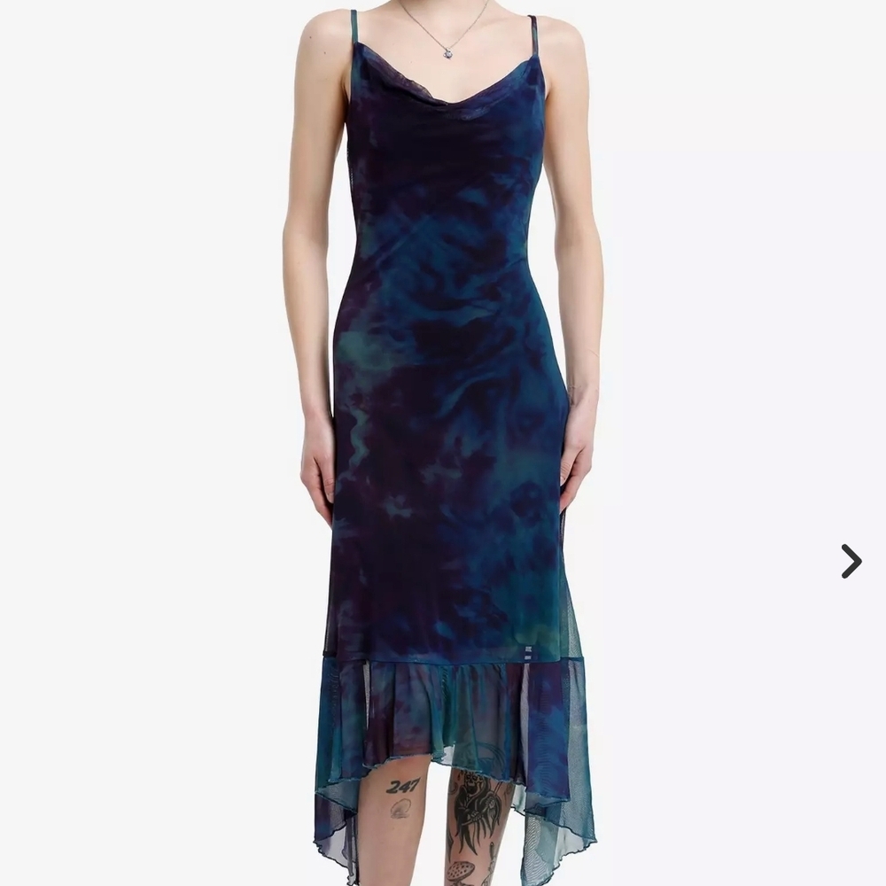 Hot Topic Blue Green Tie-Dye High-Low Slip Dress